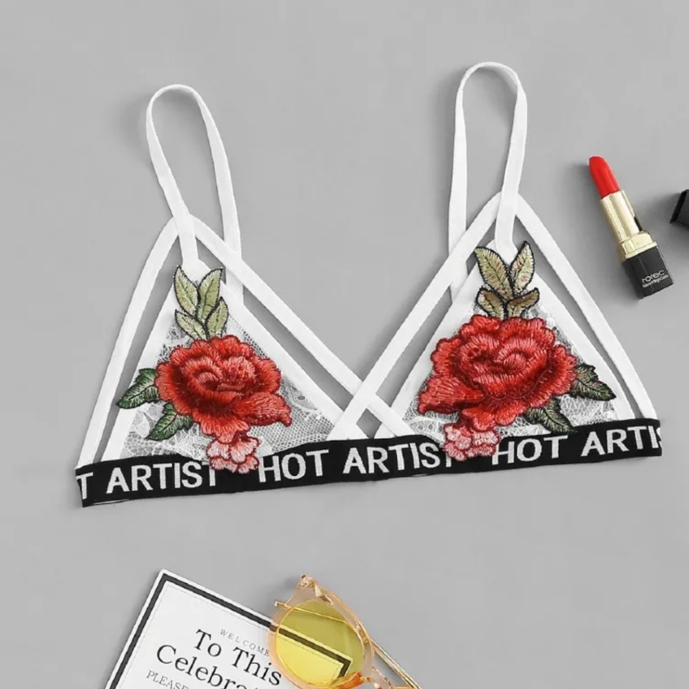 Embroidered Rose Bralette